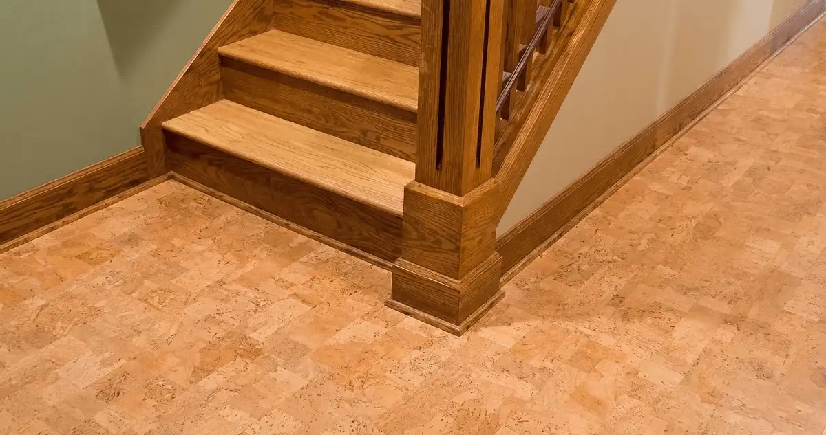 End of a staircase with cork flooring in Nashville, TN