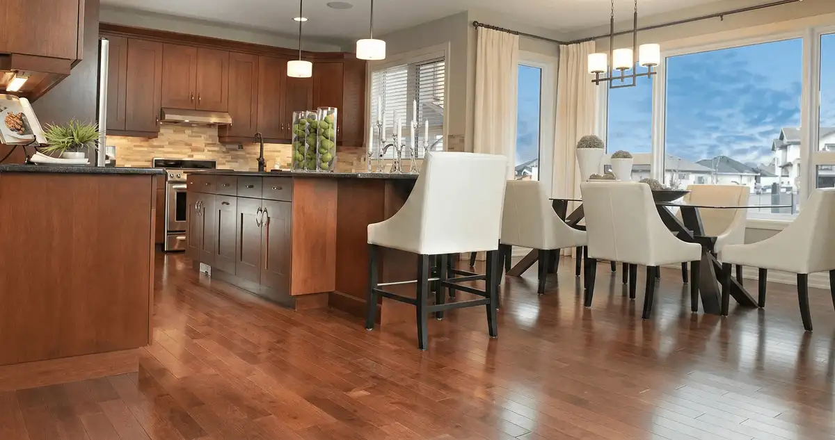 A modern kitchen with professionally installed wood flooring in Nashville, TN